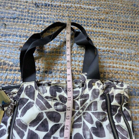 Reversible Tote Bag Black White Scroll Monogram Graphic Leaf Print Foldable Shou - Picture 6 of 8